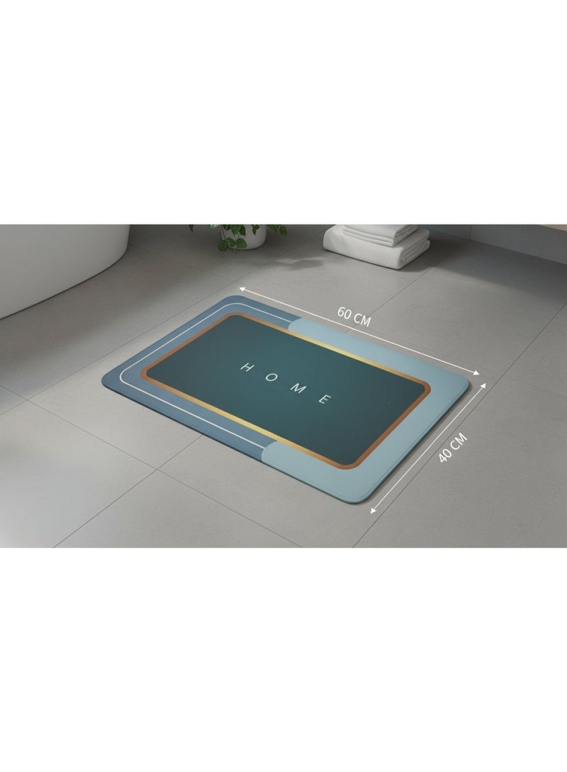 Super Absorbent Non-Slip Bath & Kitchen Mat - Quick Dry Rubber Rug (40x60cm), Modern Design Petrol Blue & Gold, Perfect for Door Entry - Image 3